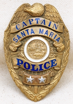 Great 1942 Santa Maria CA Police Captain Badge by LA Stamp & Stationery