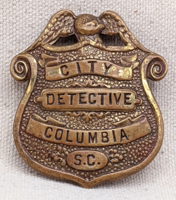 Great Ca 1910s-1920s State Capital Columbia SC City Detective Badge