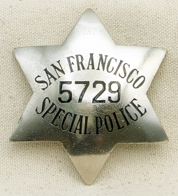 Beautiful Ca 1950 San Francisco CA Special Police Badge #5729 by Irvine & Jachens