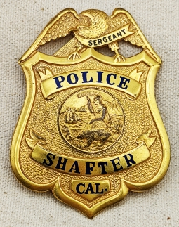 Beautiful Old 1930s-1940s Shafter CA Police Sergeant Badge by LAS&S on old LARSC DIE