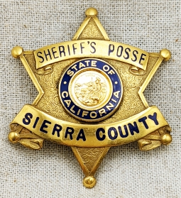 1960s - 1970s Sierra Co CA Sheriff Posse 6 point Star Badge