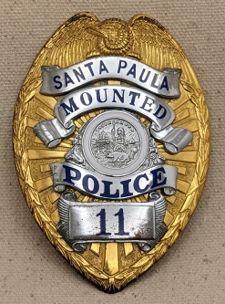 Huge Beautiful 1942 Santa Paula CA Mounted Police #11 in Riveted Construction by LAS & S