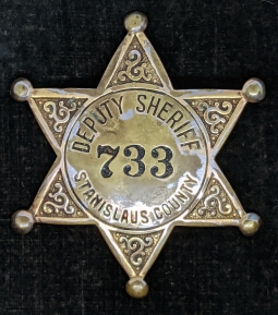 Nice Old 1930s Stanislaus Co CA Deputy Sheriff 6 pt   Star Badge #733