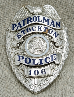 1960s Stockton California Police Patrolman Badge #106