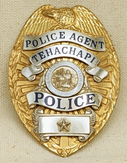 Beautiful Late 1960s Tehachapi CA POLICE AGENT Badge by Entenmann-Rovin