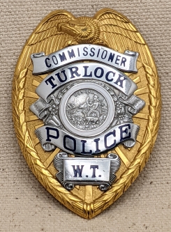 Beautiful ca 1930s-1940s Turlock CA Police Commissioner Badge by LAS & S