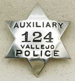 1930s Vallejo CA Auxiliary Police 6 point Star Badge #124 by Patrick & Co