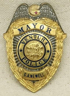 Stunning Old 1936-37 Ventura CA Police Badge of Mayor George a Newell Jr