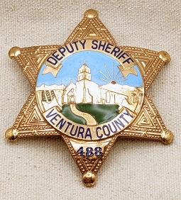 Beautiful Current Issue 1990s Made Ventura Co CA Deputy Sheriff Badge #488 by Entenmann - Rovin