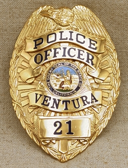 Beautiful 1998 Ventura CA Police Officer Badge #21 by Sun Badge