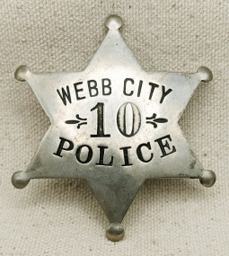 Wonderful ca 1900 Webb City Missouri 6 pt Star Badge Police Badge #10