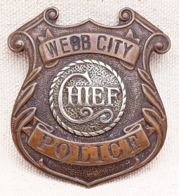 Beautiful Ca 1910 Webb City Missouri Police CHIEF Badge