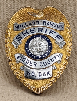 Late 1950s Full Sheriff Badge of Willard Rawson of Kidder Co North Dakota