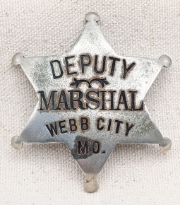 Fabulous ca 1900 Webb City Missouri Deputy Marshal 6 pt Star Badge