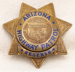 Great 1940s Arizona Highway Patrol Reserve Badge by LA Stamp & Staty