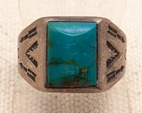 Beautiful Early 1960s Sterling & Blue Gem Turquoise Southwest Ring by Bell Trading Post Sz 9.25