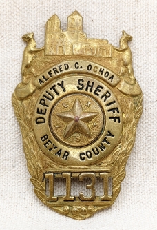 Nice ca 1960s Bexar Co TX Deputy Sheriff Badge #1131 of Alfred C. Ochoa