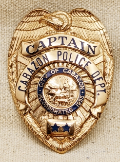 Ext Rare 1st Issue of Defunct Agency ca 1955 Cabazon CA Police Captain Badge by Entenmann