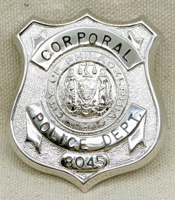 Ca 1980s Philadelphia PA Police Corporal Badge # 8045