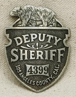 Great Ca 1915 Los Angeles County CA Bear Top Deputy Sheriff Badge # 4399 by Chipron