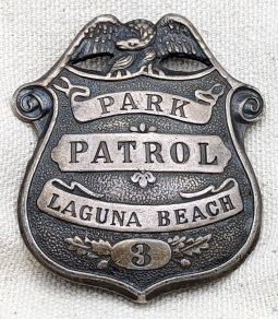 Lovely Old Sterling Silver 1930s-40s Laguna Beach CA Park Patrol Badge #3 by Entenmann