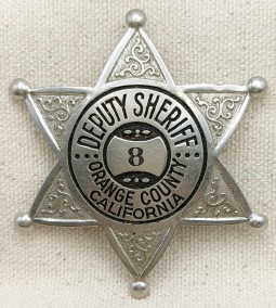 Ext Rare Mid-1930s Orange Co CA Deputy Sheriff Badge in the Short-Limited Baseball Style by LAS&S CO