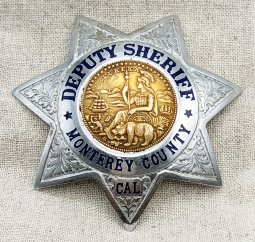 Beautiful Late 1930's Monterey Co CA 7pt Star Deputy Sheriff Badge by Ed Jones