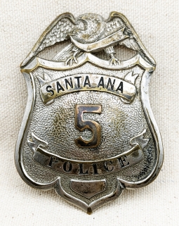 Ext Rare ca 1900 Santa Ana CA Police Badge #5 by Los Angeles Rubber Stamp