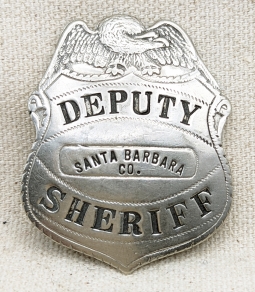 Very Rare & Early Santa Barbara Co CA Deputy Sheriff Badge by LA Rubber Stamp ca 1900