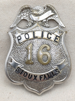 Great Large 1890s-1900s Sioux Fall South Dakota Police Badge #16