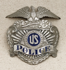 Nice Sterling Silver WWII Era United State Rubber Co Police Hat Badge by Entenmann