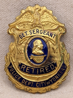 Beautiful 1949 Yonkers NY Police Patrolman Retirement Badge of Frank A. Ciliberti