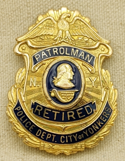 Beautiful 1949 Yonkers NY Police Patrolman Retirement Badge of Frank P. Holland