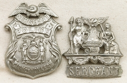 Ext Rare Yonkers NY Police 2nd Issue 1st Type Sergeant Coat & Hat Badge Used only from 1898 to 1902