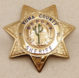 Beautiful Minty 1970's Yuma Co AZ Deputy Sheriff 7 pt Star Badge by SUN