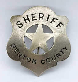 Great Ca 1931 Benton Co. TN Full Sheriff Badge Named to 2 Brothers on Back