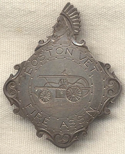 1860's - 1870's Boston Veteran Firemen's Association Silver Badge