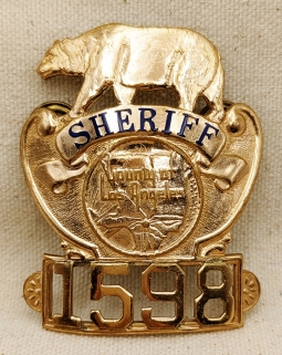 Beautiful Example of the M 1948 Los Angeles Co CA Deputy Sheriff Hat Badge #1598 by Entenmann