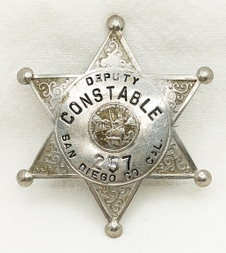 Great ca 1930 San Diego Co CA Deputy Constable Badge #257 by CAL STAMP CO