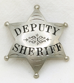 Fabulous Iconic Early 1880s Old West 6 Point Star Deputy Sheriff Badge by Sachs Lawlor