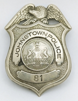 Wonderful HUGE ca 1920s Johnstown PA Police Badge #81 White Warren & Smith