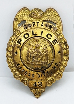 Beautiful Late 1930s Kansas City MO Police Captain Badge #43 in Gilt Bronze
