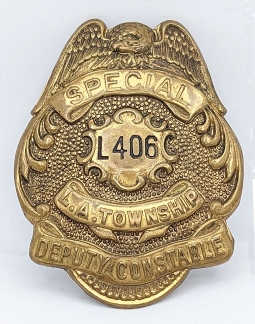 Beautiful 1910s Los Angeles Township Special Deputy Constable Badge in Gilt Brass