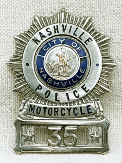 Great 1950s Nashville TN MOTORCYCLE Police Hat Badge #35