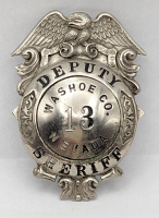 Great 1910s - 1920s Washoe Co NV Deputy Sheriff Badge Lucky Number 13