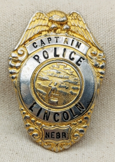 Great Old 1940s-1950s Lincoln Nebraska Police Captain Badge