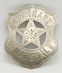 Ext Rare & Possibly Unique ca 1918 Gearhart OR LARGE Circle Cut Out Star Shield Marshal Badge