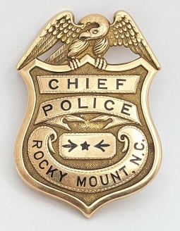 Great 1910s-1920s "Solid Gold" (10K) Chief of Police Badge from Rocky Point NC with Plated Hat Badge