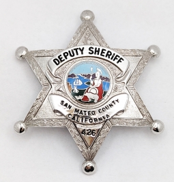 Ca 1970s San Mateo Co CA Deputy Sheriff Second or Off Duty badge #426