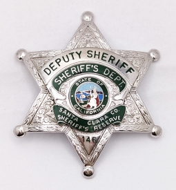 RARE 1970s Santa Clara County CA Sheriff's Reserve Deputy Badge #146